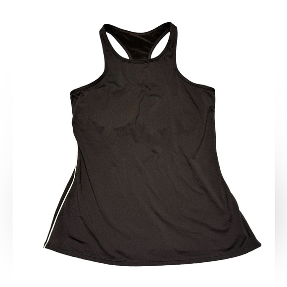 Fabletics Tops - Fabletics Racerback Tank Top Black White Side Stripe Sz M Built in Bra Athletic